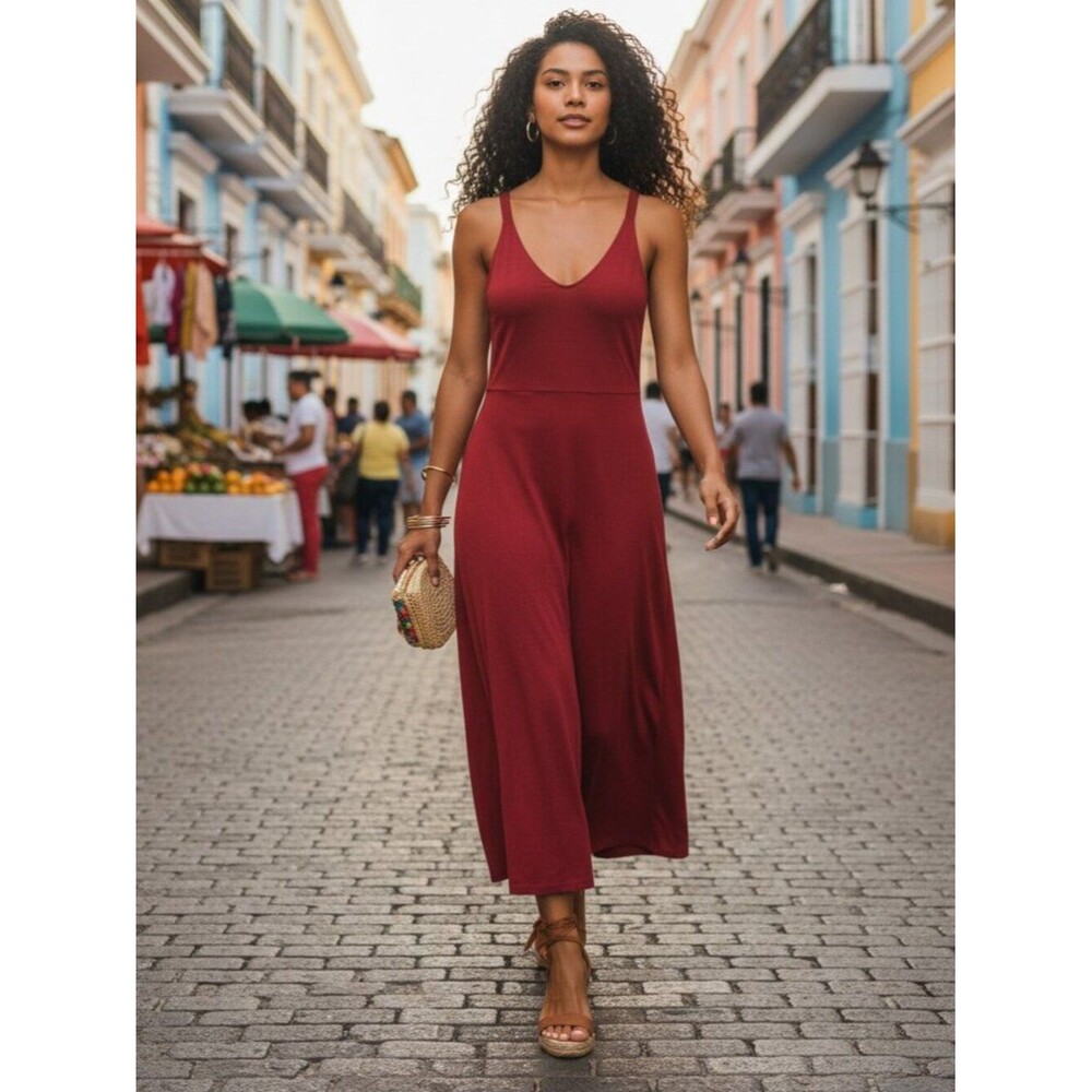 MNG Mango Suit Red Midi Maxi Dress Seamed Bodice Flare Skirt Size Flowy Silky M